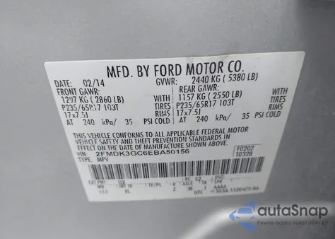 2014 Ford Edge Se из США, поврежденный, VIN 2FMDK3GC6EBA50156